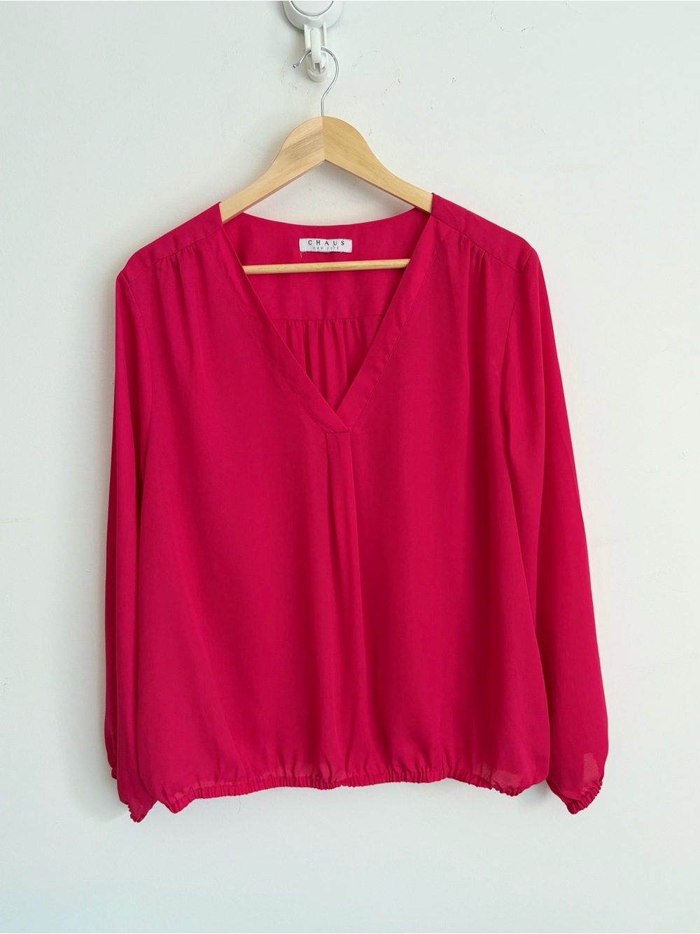 Chaus Fuchsia Peasant Sleeve Barbiecore Blouse L